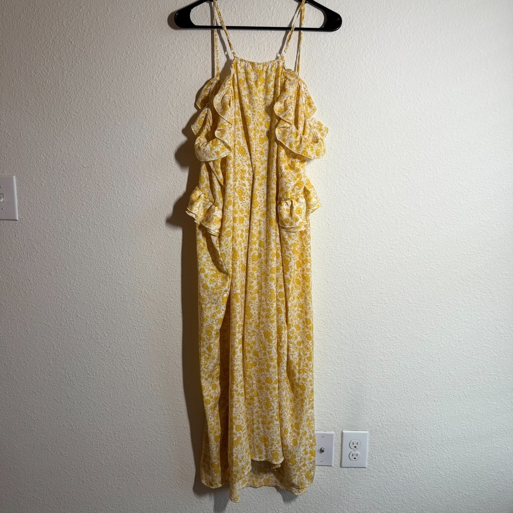Old Navy Sleeveless Ruffled Midi Dress Womens XL Yellow Spaghetti Strap Floral - Picture 3 of 11